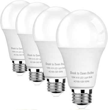 4 -Pack Dusk to Dawn Light Bulbs Outdoor,10W 2700K Warm White