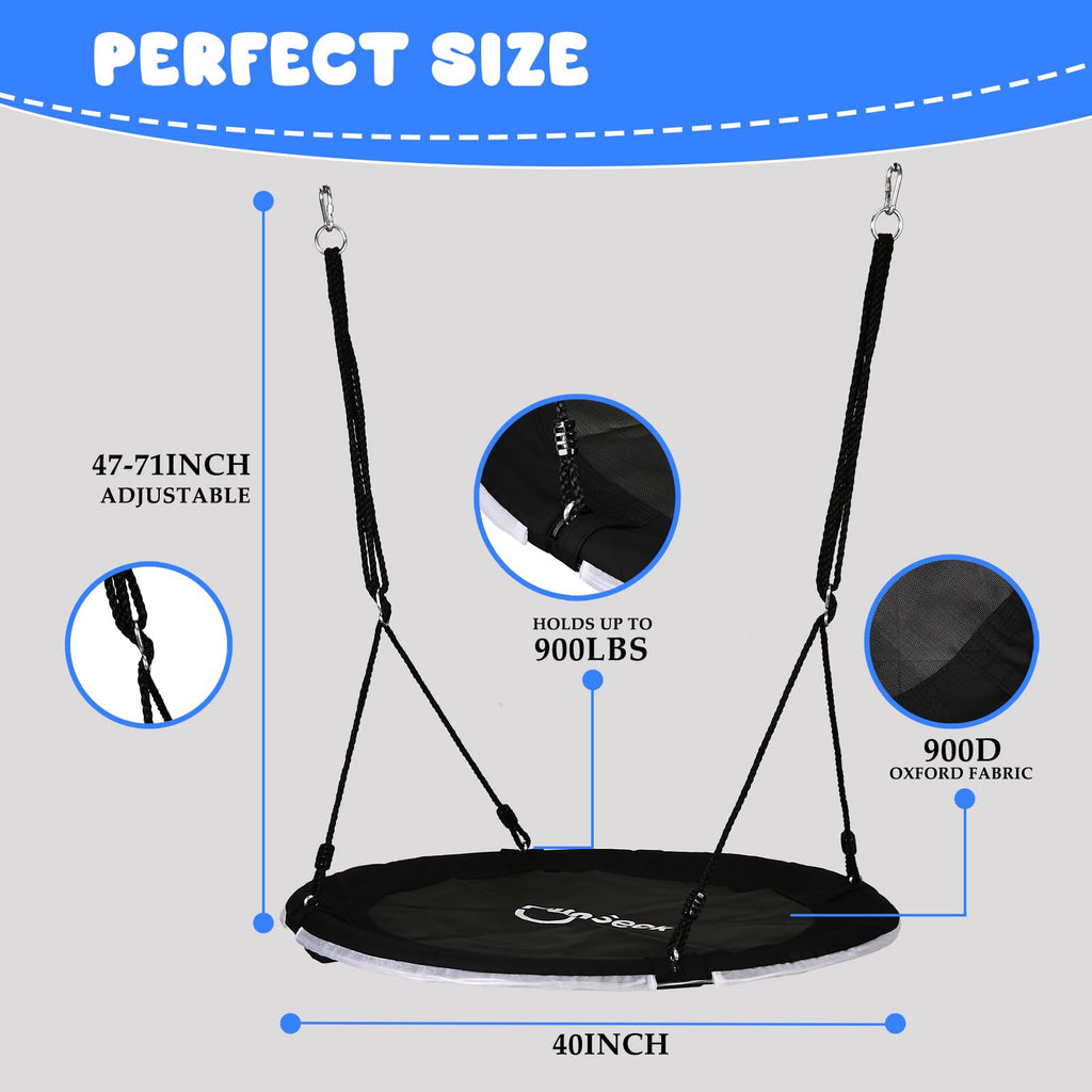 40 Inch Tree Swing with LED Light for Kids, 900lbs Flying Saucer Swing, with Adjustable Hanging Straps, for Indoor