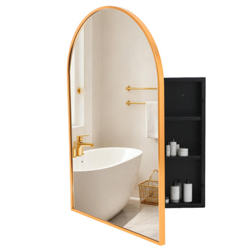 24"x32" Brass Metal Medicine Cabinet Mirror Arched Aluminum Frame