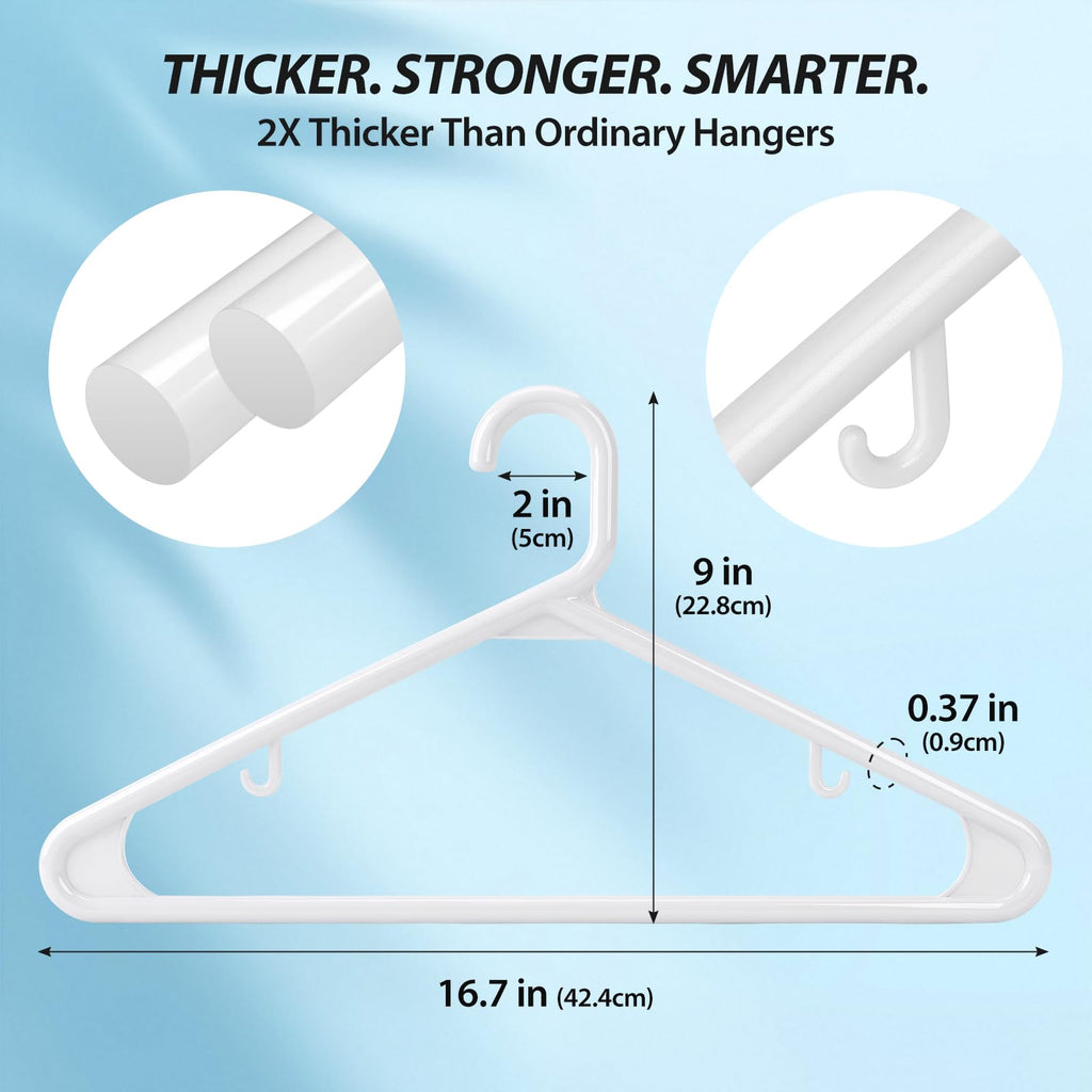 Heavy Duty Plastic Hangers 20 Pack, Extra Thick Reinforced Clothes Hangers with 20lb Capacity, Durable Non Slip Coat