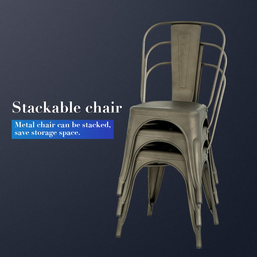 Metal Dining Chairs Set of 4, Stackable, 18 Inch Seat Height