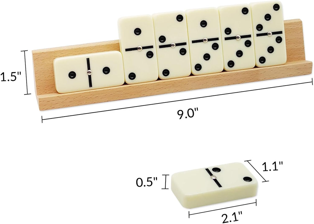 Dominos Set for Adults with 4 Wooden Racks, Double 6 Dominoes Game Set with 28 Colored Domino Tiles Double Six - Set of 32