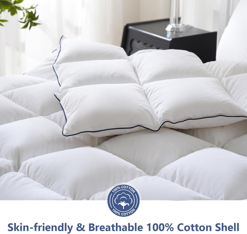 Feather Down Fiber Comforter King, 100% Cotton Ultra Soft Fluffy Duvet Insert King