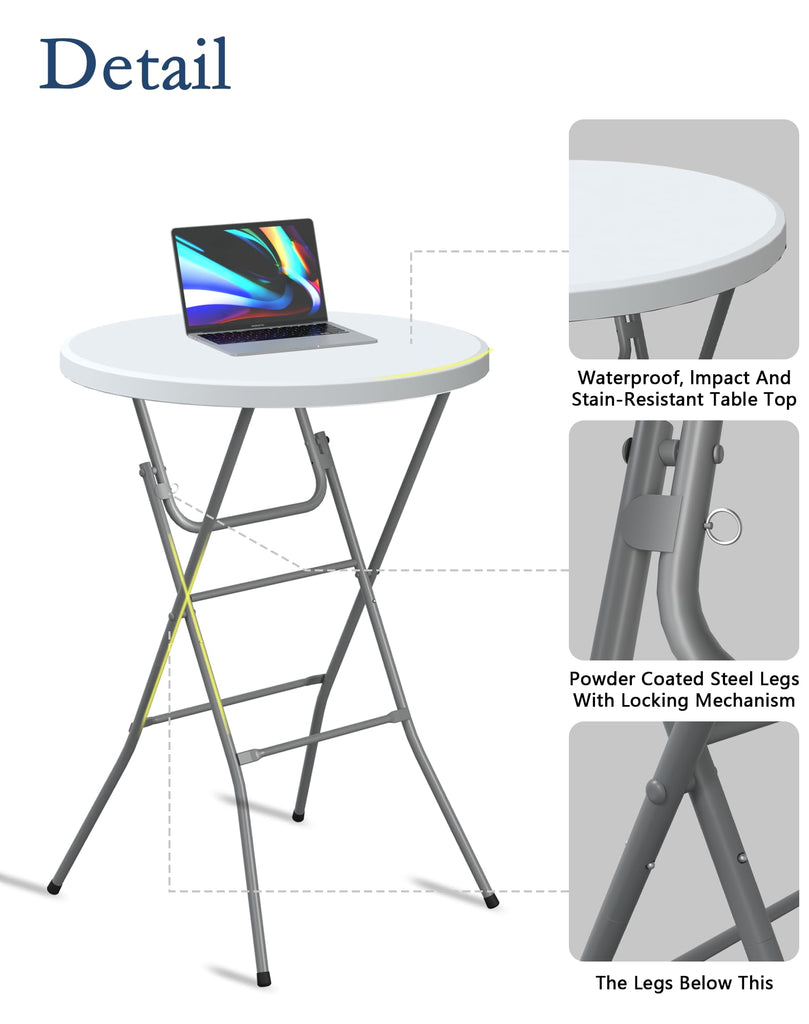 32" Round Folding Table, Plastic Bar Height Tables for Parties, White