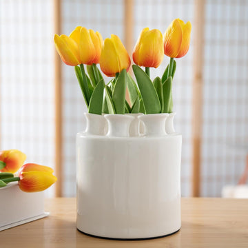 Large Ceramic Vase Modern Cylinder Design with 7 Flower Openings, Perfect Centerpiece