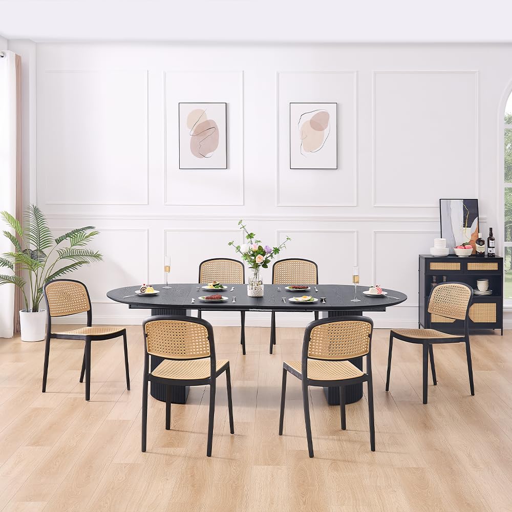 Inspired Saarinen Style 86.61" Wood Extendable Dining Table for 6 to 8, Modern Oval Kitchen Table with Wooden Pedestal Base, Mid Century