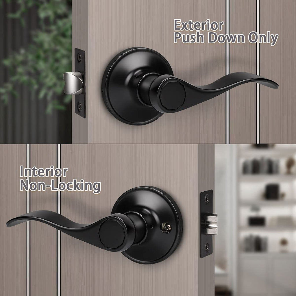 5 Pack Closet Door Handles Non-Locking Lever Set Door or Closet with a Matte Black Finish, Reversible for Right or