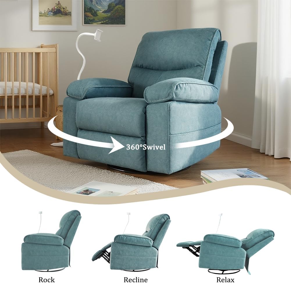 Swivel Rocker Recliner Chair, 360°Swivel Reclining Chair | Oversize, Cloud Comfort, Plush Upholstered Accent Chair