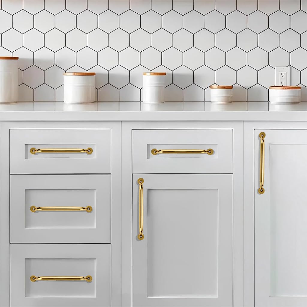 Luxury 1 Pack 100% Solid Brass Cabinet Pulls, 18" Center-to-Hole Pulls in Unlacquered Brass Finish for Drawers & Doors