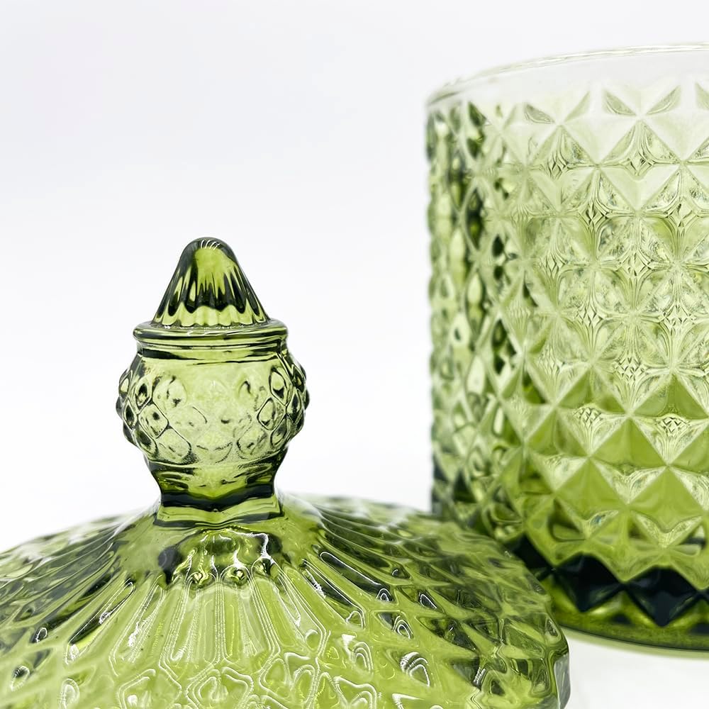 Colorful Glass Jar With Lid,Candy Cookie Jars,Jewelry Box,Christmas Decorative Jar(Olive Green)