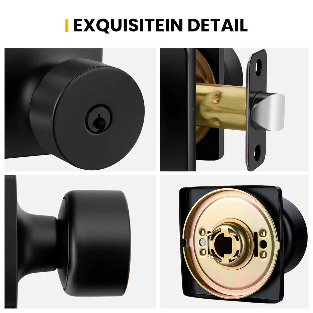 Matte Black Exterior Door Knob with Deadbolt, Keyed-Alike 1 Pack