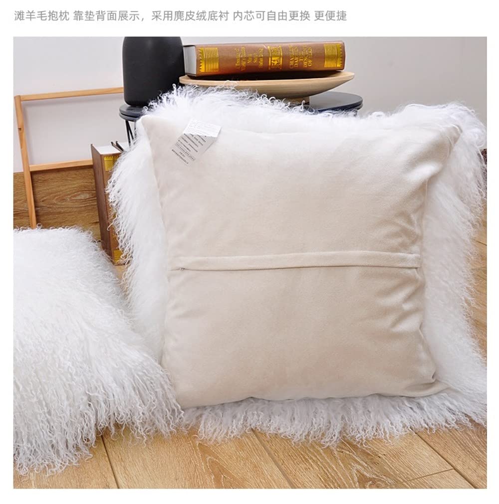 100% Real Mongolian Lamb Fur Cushion Cover/Pillowcase (18x18inch, White) 1
