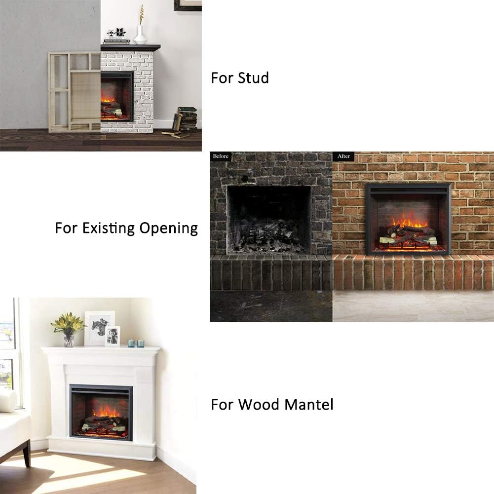 23 Inch Electric Fireplace Insert Heater with Log Speaker, Designed for Cabinet or Mantel Installation, Remote Control, 750W/1500W, Black