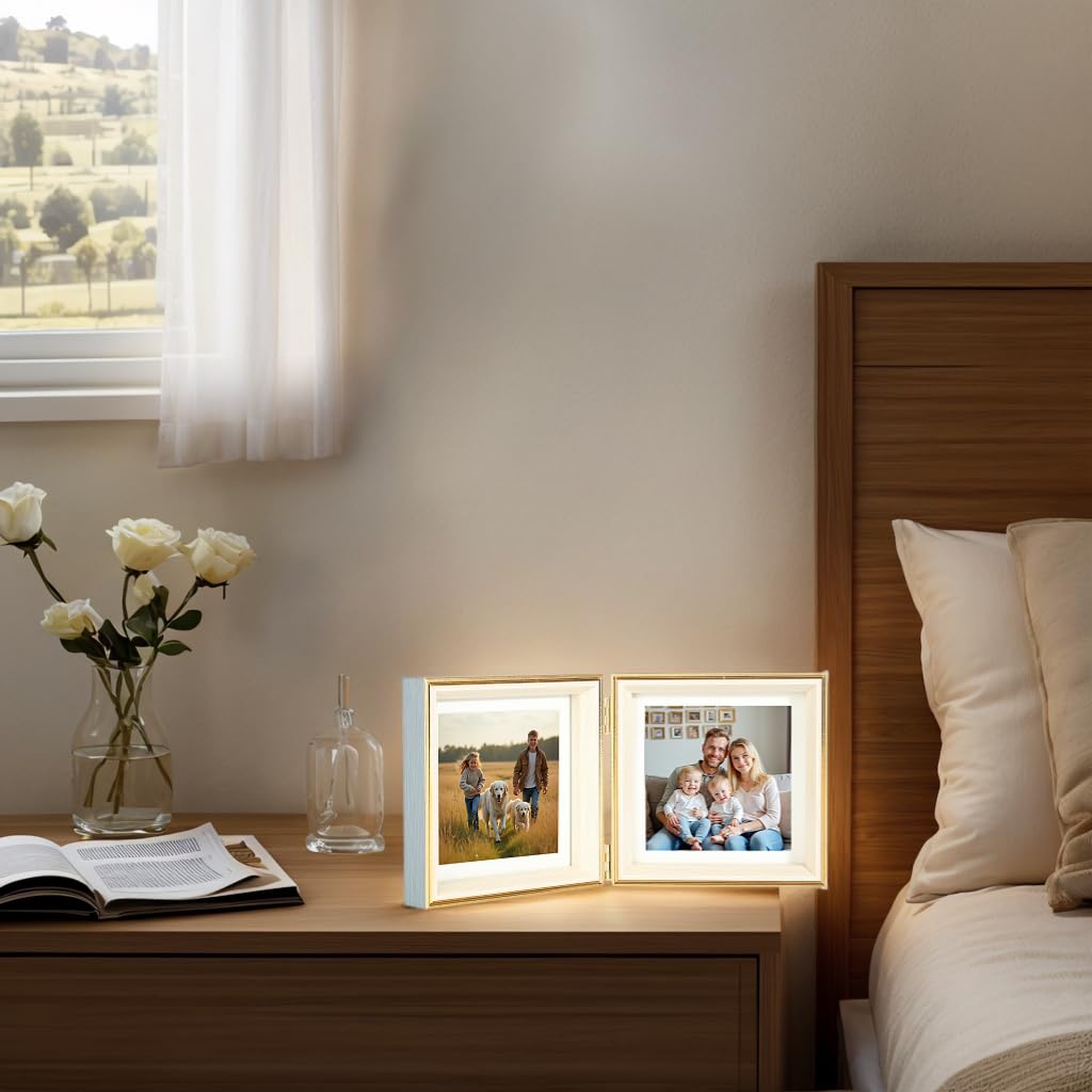 5x5 Double Hinged Picture Frame with Real Glass