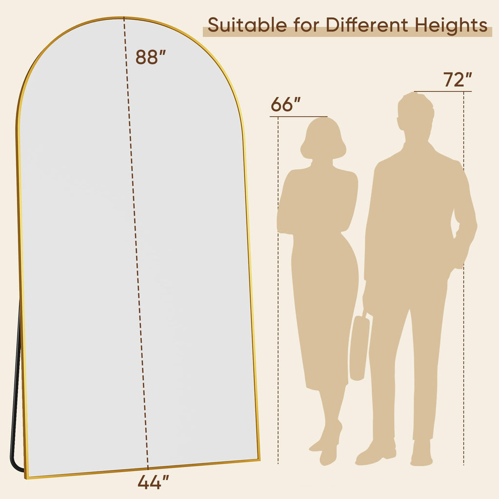 88"x44" Arched Full Length Mirror, Large Floor Mirror, Gold
