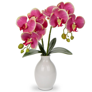 Pink Orchids Artificial Flowers 16'' Faux Orchids in Ceramic Vase Fake Orchid Arrangement Room Table Centerpieces