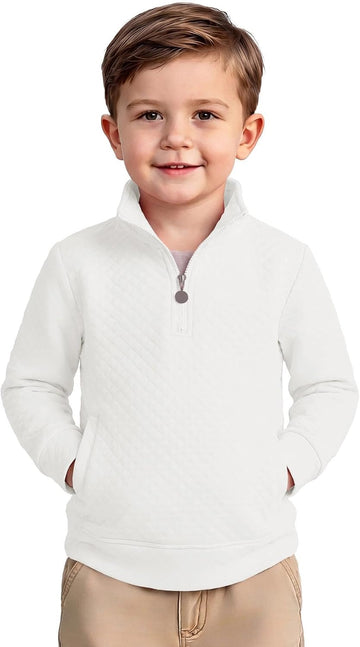 Toddler Boys Quarter Zip Quilted Sweatshirts Baby Kids High Neck Long Sleeve Pullover Shirt Clothes