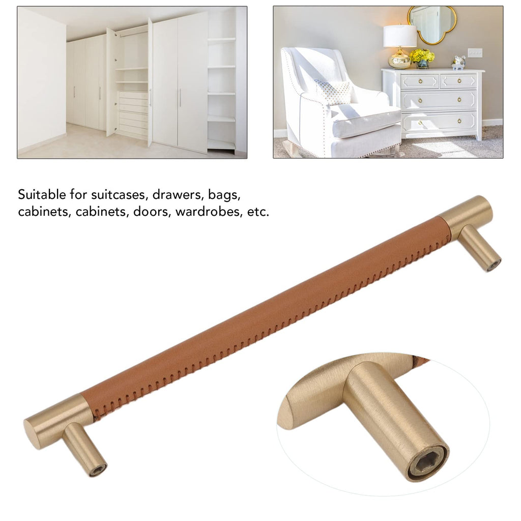 Leather Drawer Pulls 224mm Hole Center Brass Hardware Modern Cabinet Handles Wardrobe Dresser Furniture