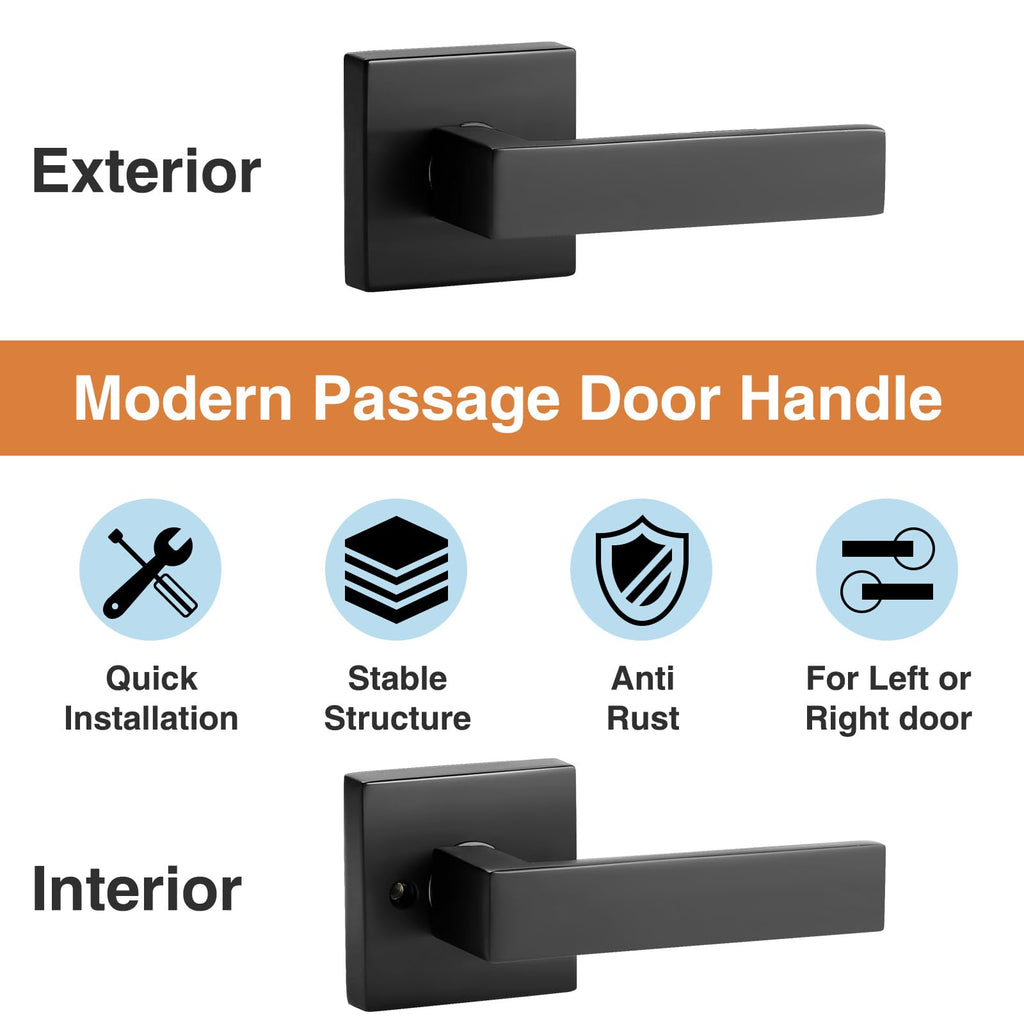 Matte Black Door Handles Interior Passage Door Levers No Lock 2 Pack