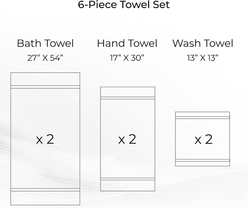 6-Piece Towel Set, 680 GSM, 2 Bath Towels, 2 Hand Towels, 2 Wash Cloths,100% Cotton Premium Quality, Ultra Soft