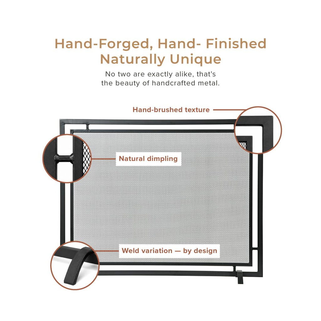 Gatsby Mesh Fireplace Screen in Black | Single Panel, Heavy-Duty Steel Frame with Powder-Coated Finish | Mesh Screen