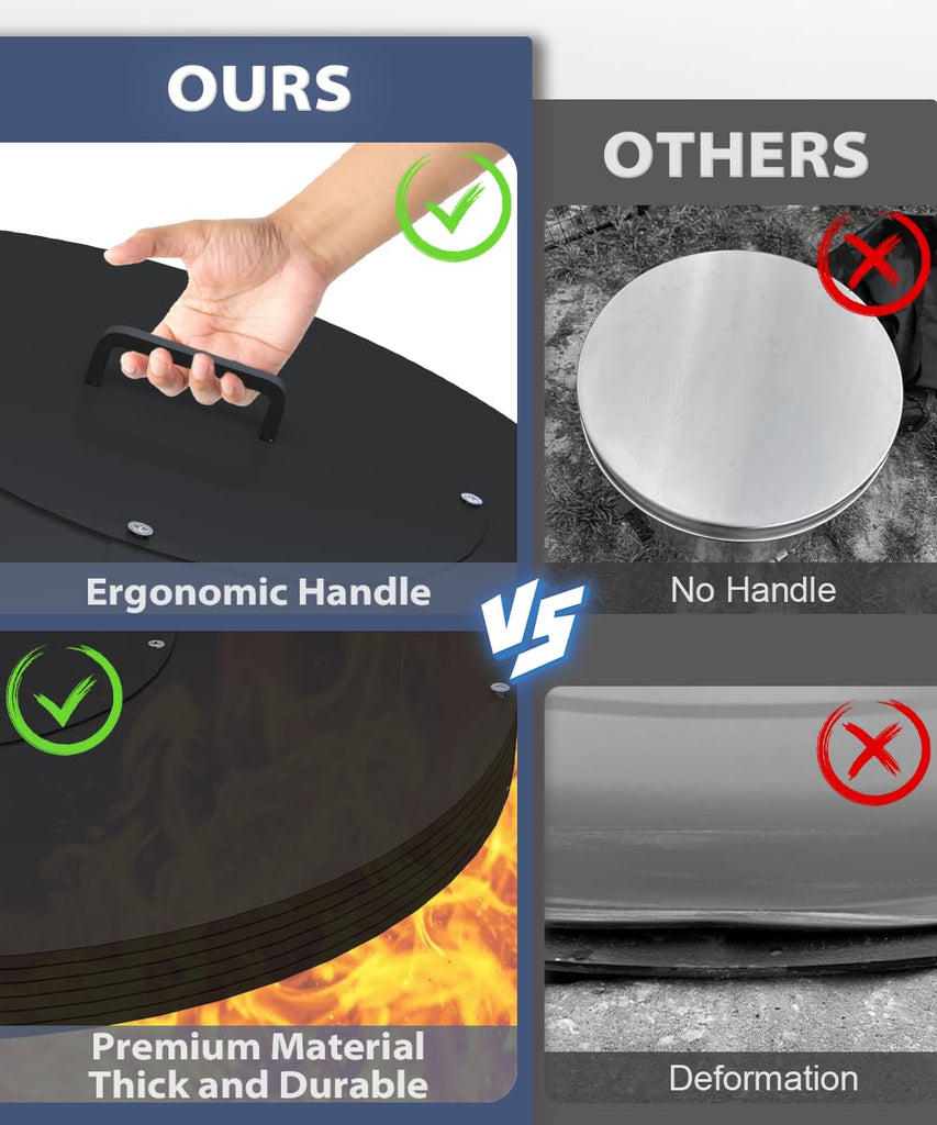 20" Round Fire Pit Lid Fits for Bonfire Pits up to 18", Metal Cover with Handle, All-Weather Resistance Outdoor