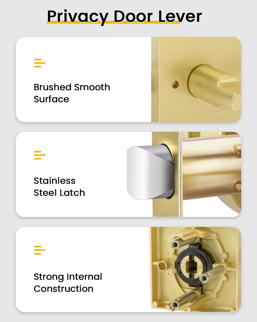 Brushed Gold Door Handles Interior, Privacy Door Handle 6 Pack