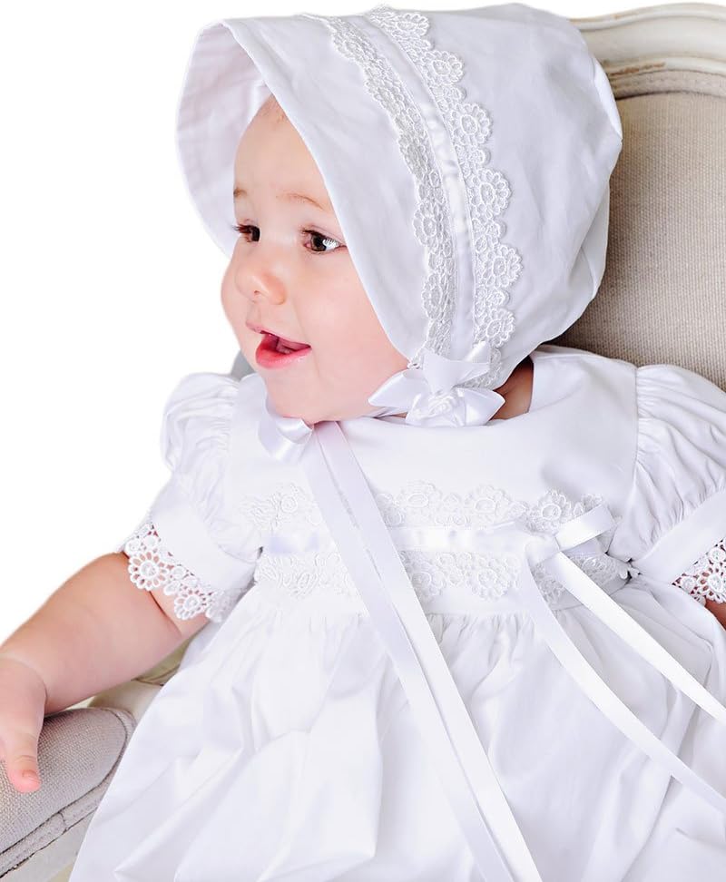 Eden Girls White 100% Cotton Piece Christening Baptism Gown