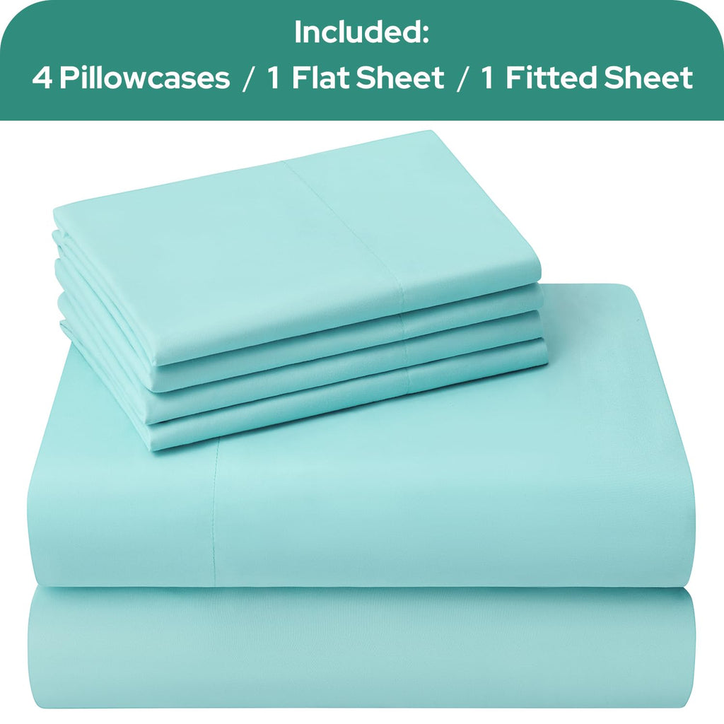 Queen Size Bed Sheets - 6 Piece Set (Aqua Blue) - Extra Soft Brushed Microfiber 1800 Bedding Sheets, Deep Pocket