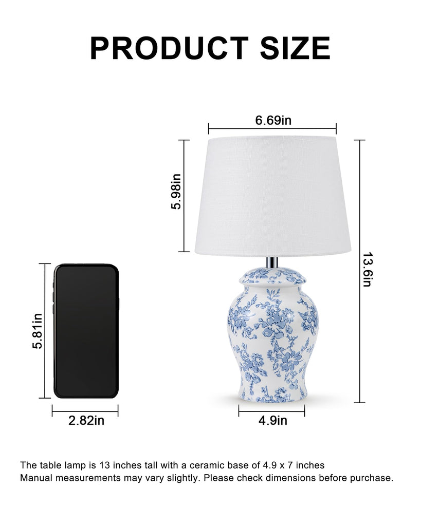 13.6" Cordless Ceramic Table Lamp Rechargeable Battery Operated