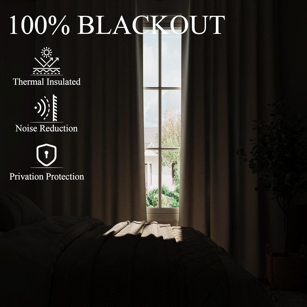 100% Blackout Pinch Pleated Linen Curtains 96 Inches Long Double Layer Black Out Drapes Soundproof Pinch Pleat Room