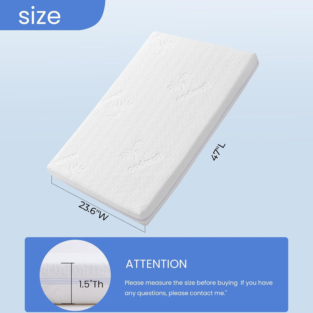 47x23.6 Bedside Crib Mattress: 2" Thick Dual Sided Gel Memory Foam Bassinet Mattress Fit for ADOVEL/BabyBond/ELEMARA
