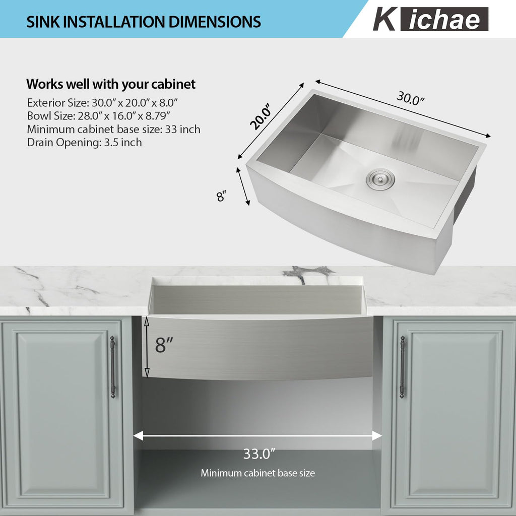 30 Inch Farmhouse Kitchen Sink - 30 x 20 Farmer Sink Stainless Steel 16 Gauge Single Bowl Apron Front Farm Style