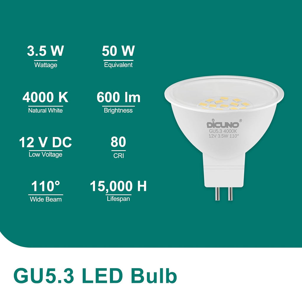 MR16 LED Bulbs 50W Equivalent, 4000K Natural White, 600LM
