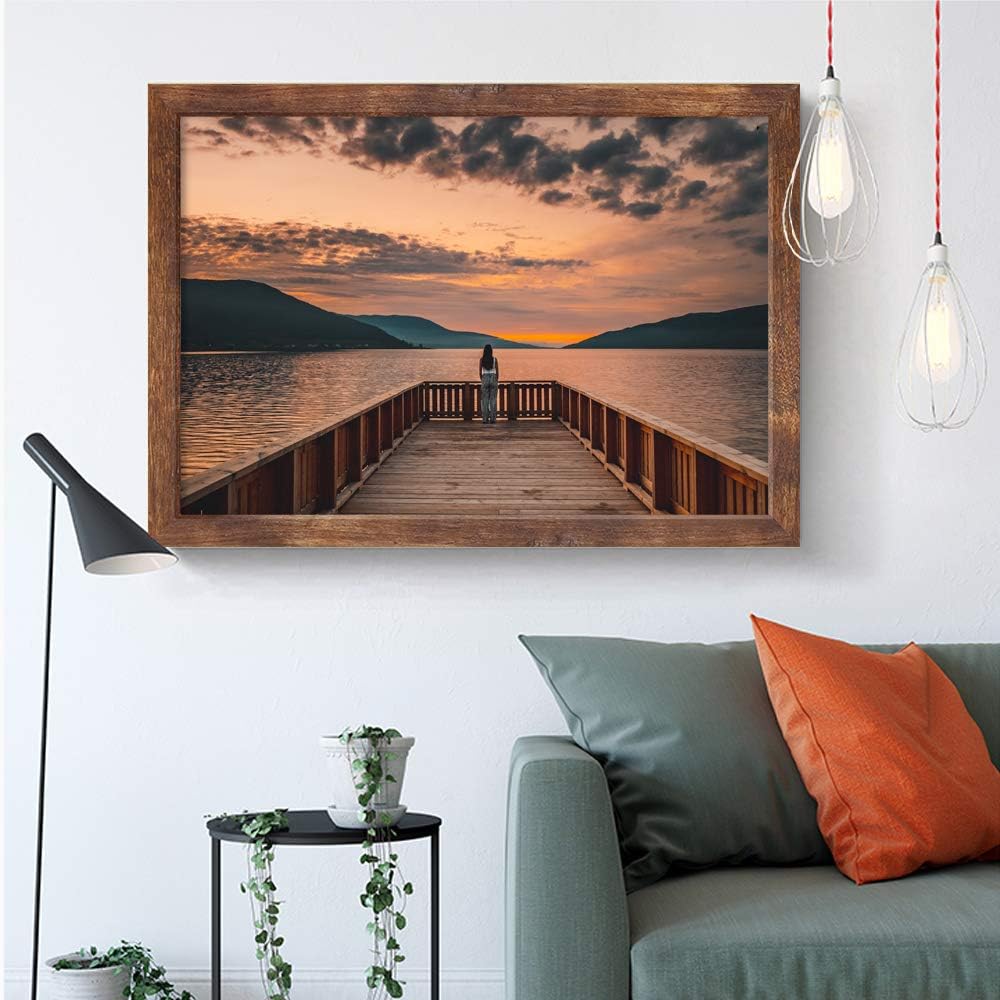 24x36 Poster Frame Rustic Wood Big Photo or Movie Poster Frames for Wall Decor with Polished Plexiglass,Brown,2 Pack