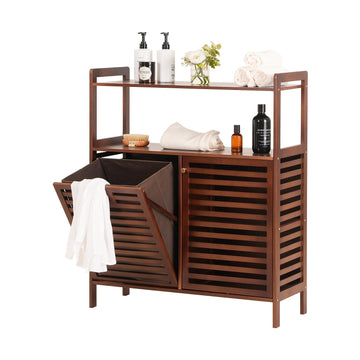 Tilt Out Laundry Hamper, Bamboo Double Laundry Hamper with Shelf