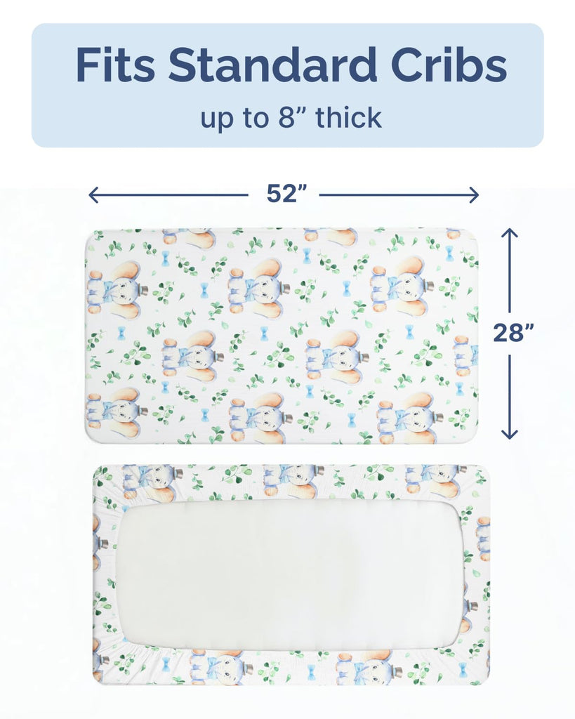 Crib Sheets - Pack of 2 Fitted Sheets for Standard Crib - 52x28in, Elephant