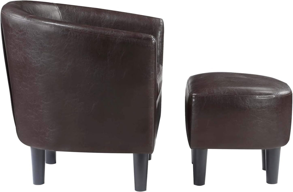 Take a Seat Churchill Accent Chair with Ottoman, Espresso Faux Leather