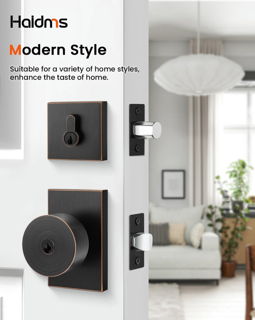 Keyed Alike Oil Rubbed Bronze Exterior Door Knob with Deadbolt 1Pack
