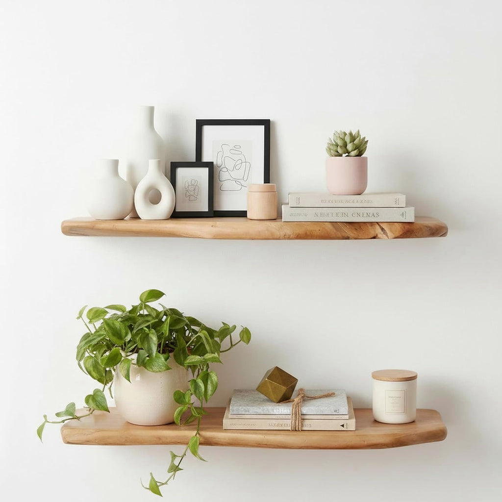 24" Cedar Floating Shelves, Set of 2, Live Edge Wall Shelves