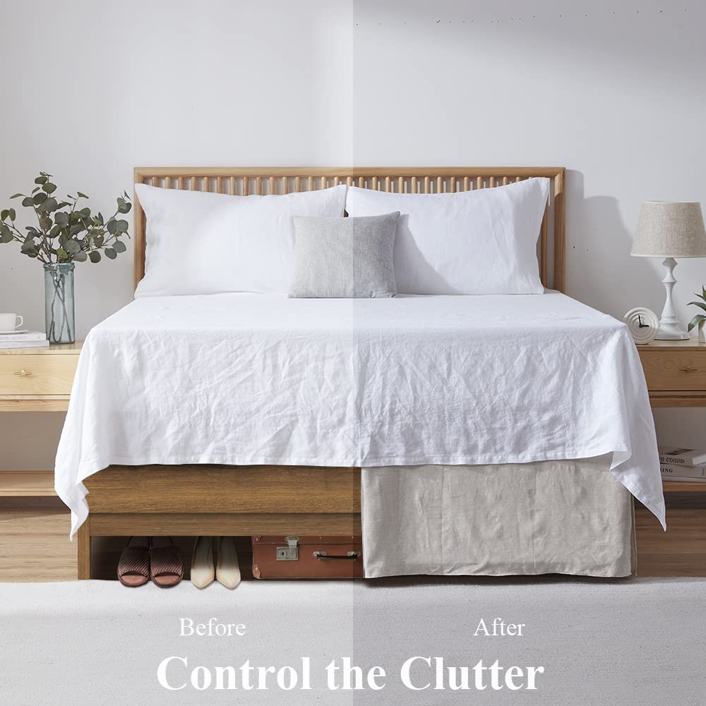 Belgian Linen Bed Skirt with Classic 14 inch Tailored Drop Dust Ruffle, Easy Fit Breathable Premium Natural Flax
