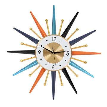 Large Wall Clock, 22 Inch Modern Decor Silent Non-Ticking Clocks, Mid Century Wall Clock Starburst Clock, Home Metal
