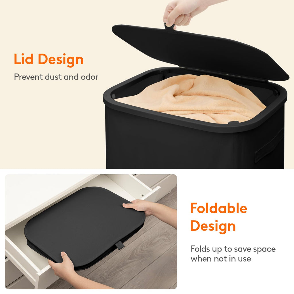 85L Large Laundry Basket with Wheels and Lid, Black