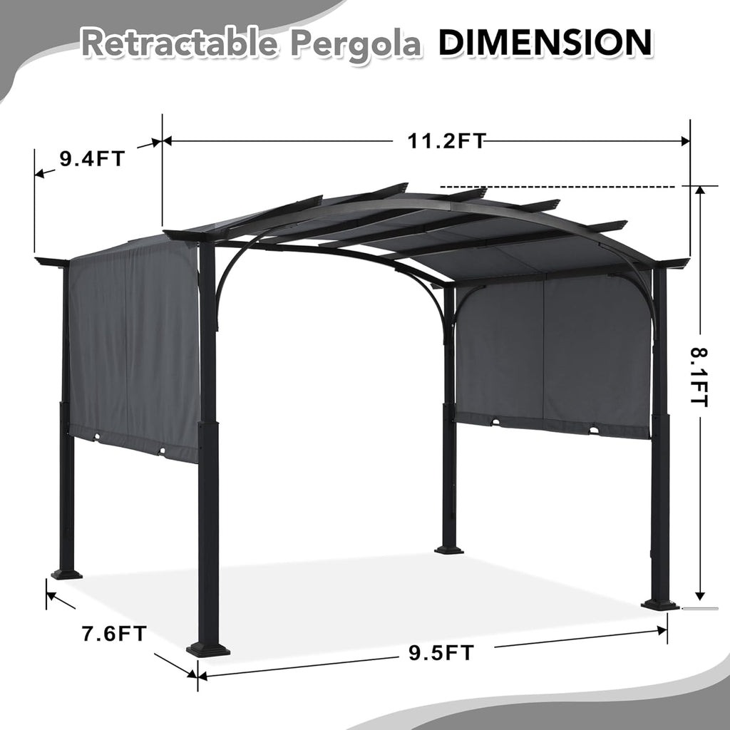 10x12ft Outdoor Retractable Pergola with Sun Shade Canopy Patio Metal Garden Pergola,Dark Grey