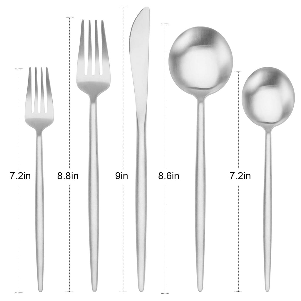 Matte Silverware Set, Satin Finish 20 Piece Stainless Steel Flatware Set, Service for 4, Metal Tableware Cutlery