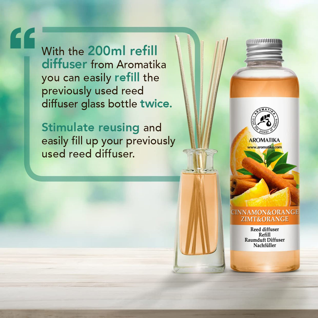 Cinnamon - Orange Diffuser Refill 6.8 Fl Oz (200ml) - Intensive - Fresh & Long Lasting Fragrance - Good for