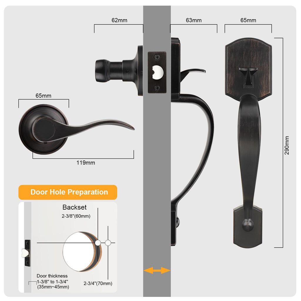 Oil Rubbed Bronze Lower Half Front Entry Handleset, Heavy Duty Entry Door Handle with Interior Reversible Handed