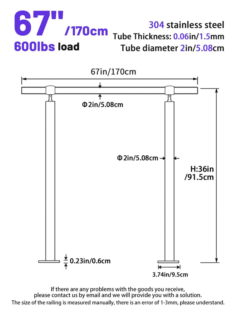 Outdoor 5 Step Handrail, DIY 304 Stainless Steel Transitional Hand Rails with Installation Kit, Silver Porch Stair