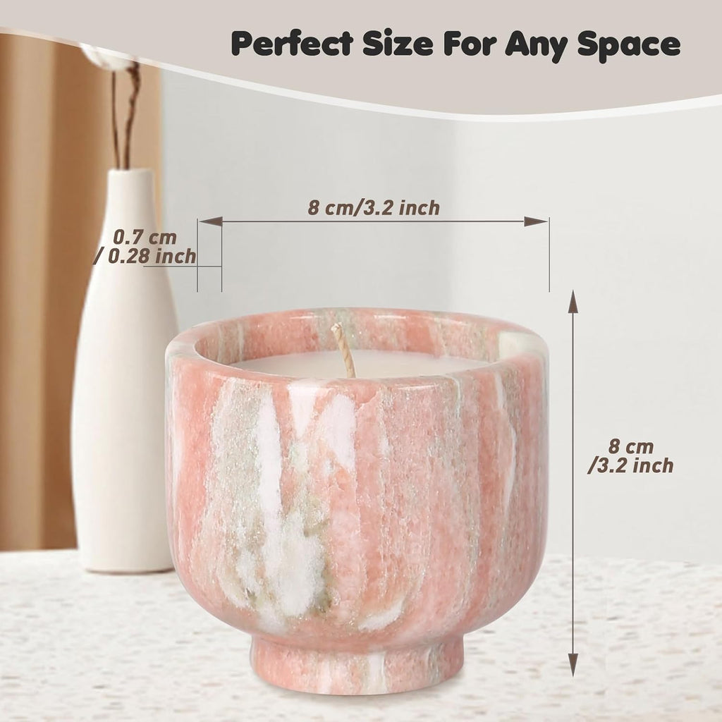 Natural Stone Candle | Handcrafted Red Marble Container | Warm Glow Home Decor | Soy Wax | Non Toxic, Cotton Wicks