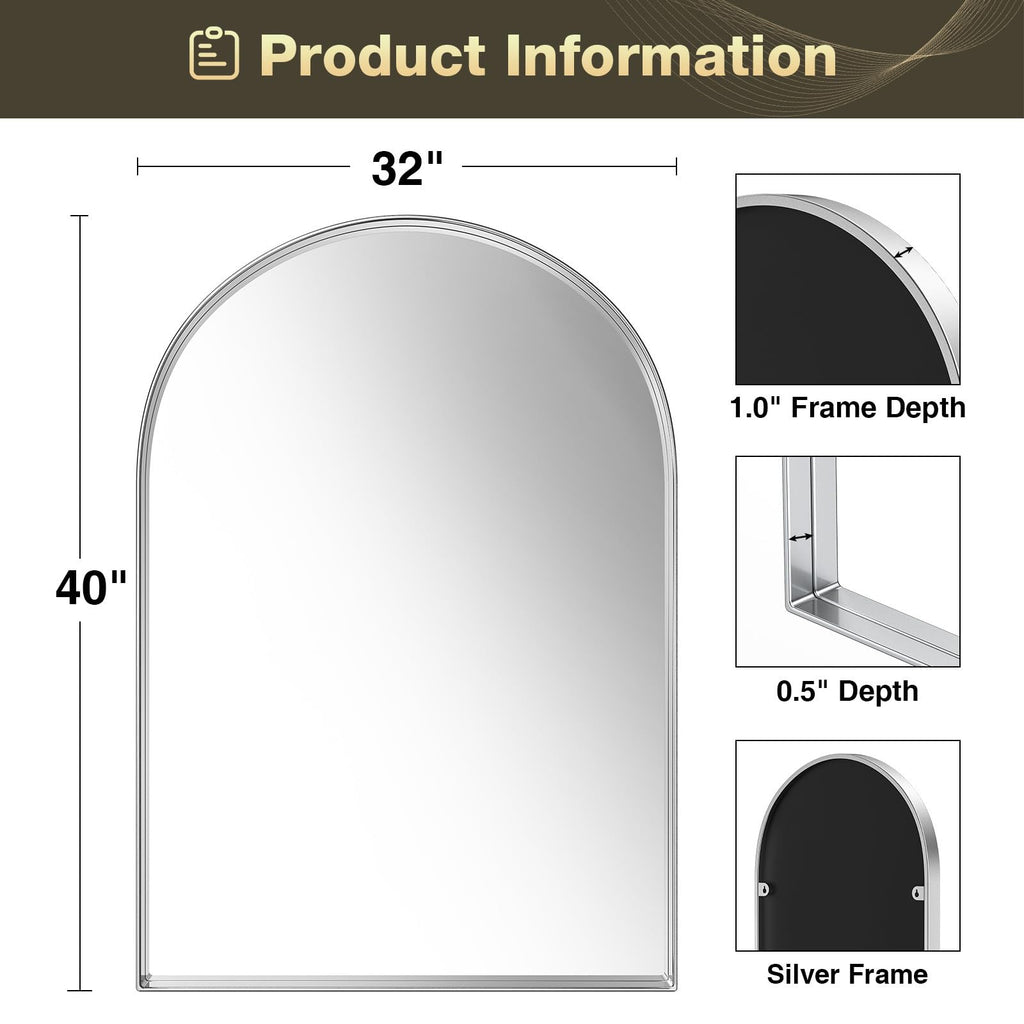 Arched Mirror, 32 x 40 Inch Silver Arch Mirror